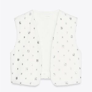Zara White Vest with Silver Sequins